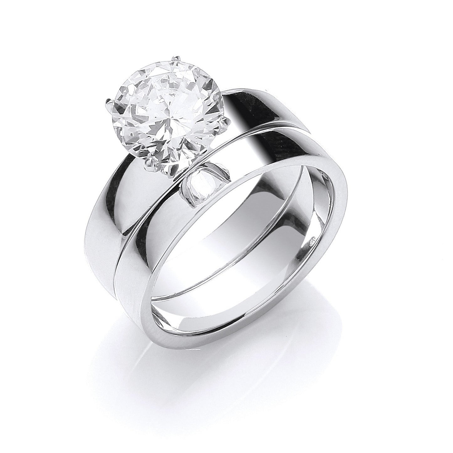 Silver Cubic Zirconia Solitaire Bridal Set Rings - Silver
