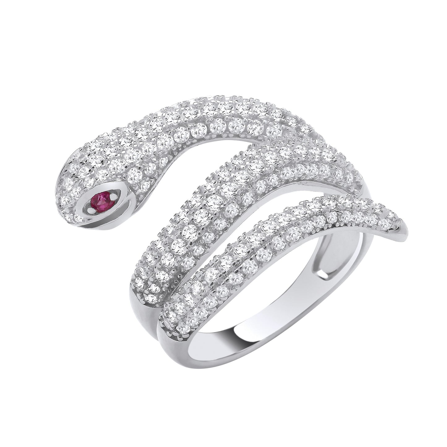 Silver Cubic Zirconia Snake Ring - Silver