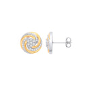 Silver & Yellow Gold Cubic Zirconia Plated Swirl Studs
