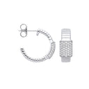 Silver Ribbed Link with Cubic Zirconia ID Plate Earrings