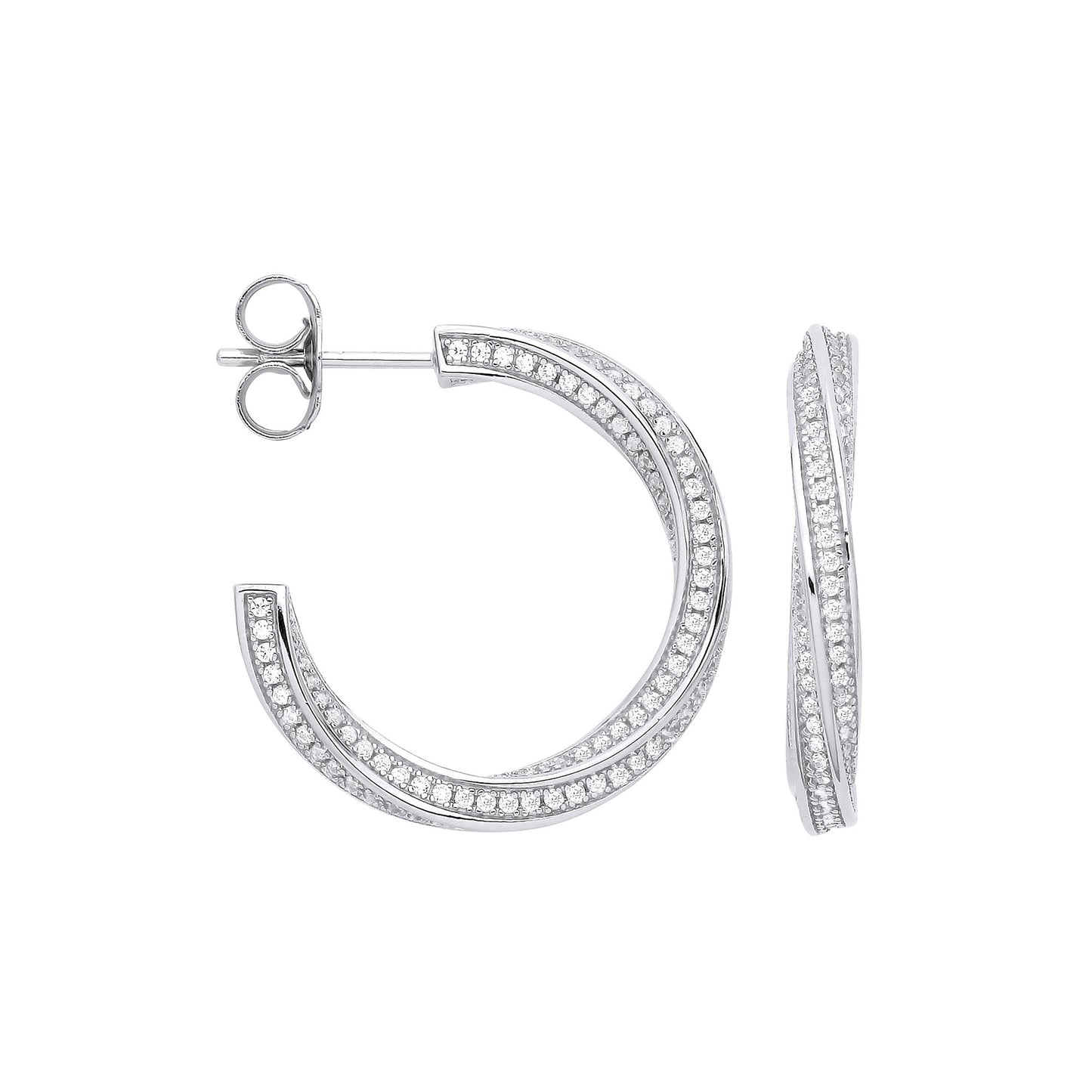 Silver Cubic Zirconia Twist Hoop Earrings - Silver