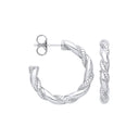 Silver Plain & Ribbed Twisted Hoop Earrings