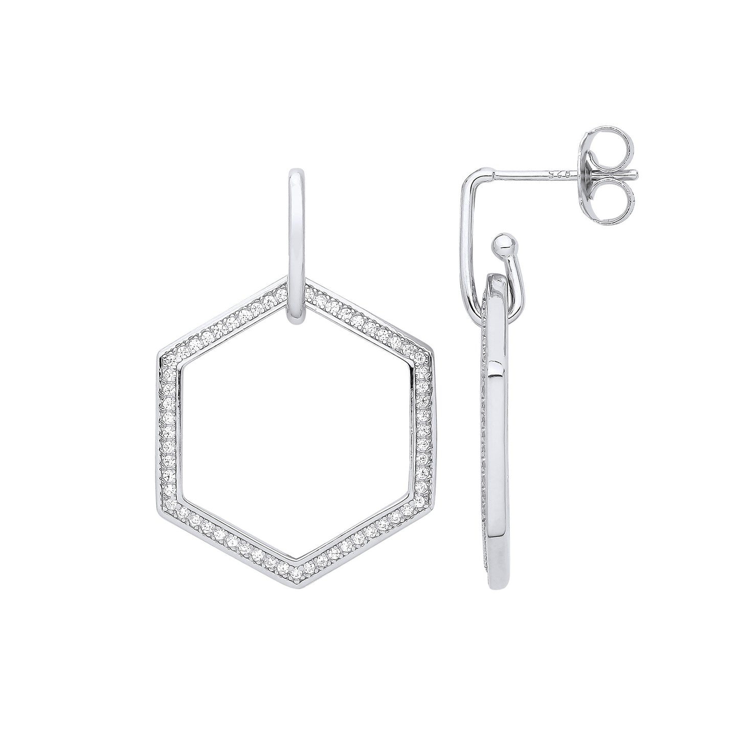 Silver Honeycomb Cubic Zirconia Earrings - Silver