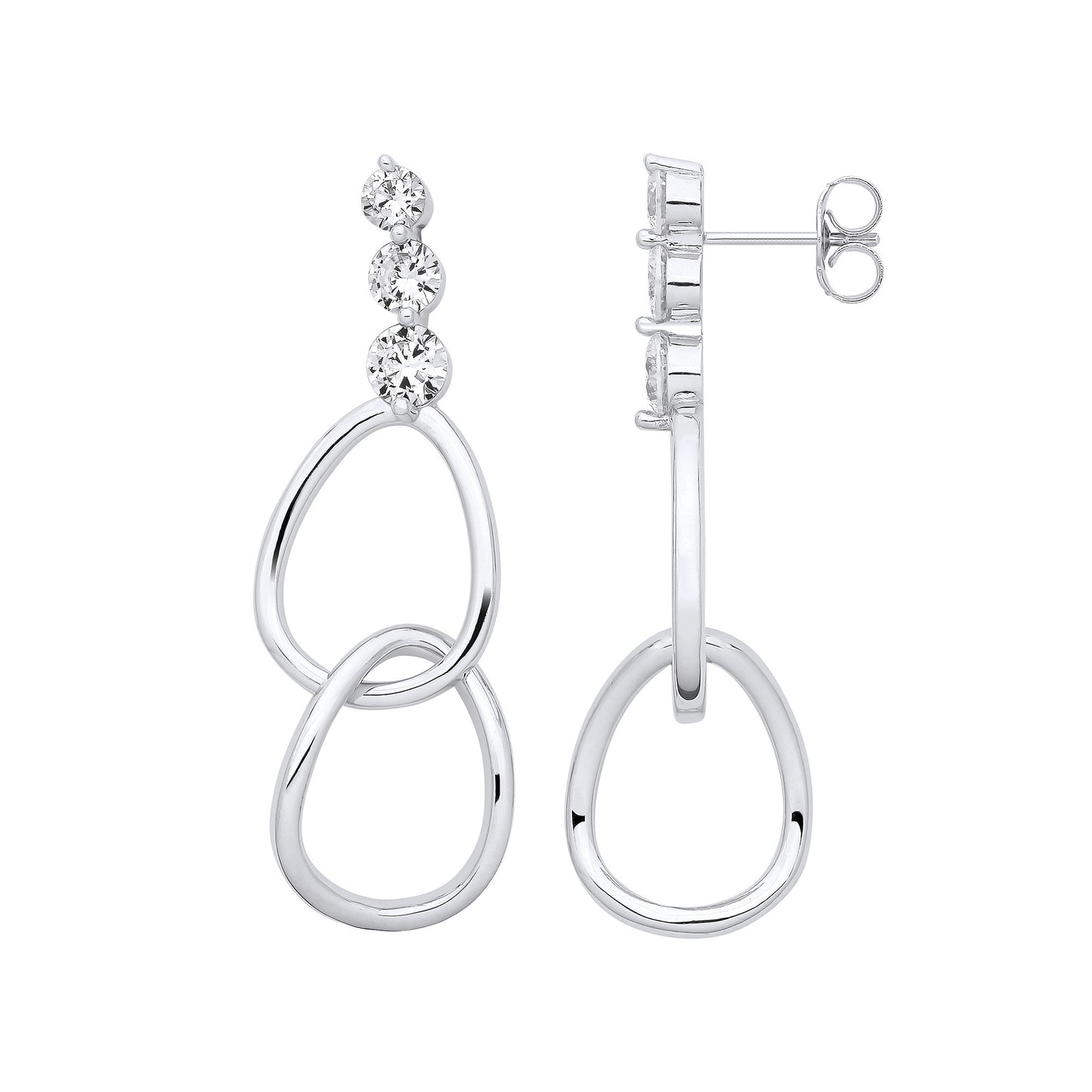 Silver Interlocked Teardrop Cubic Zirconia Earrings - Silver