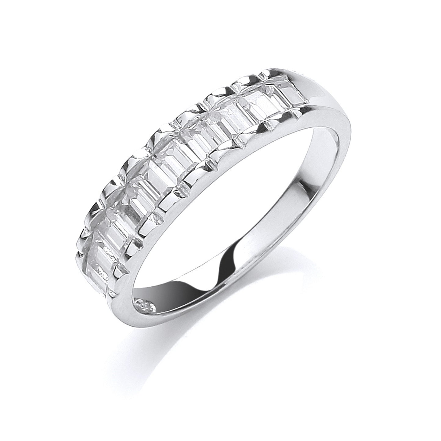 Silver 10 Baguettes Cubic Zirconia Half ET Ring - Silver