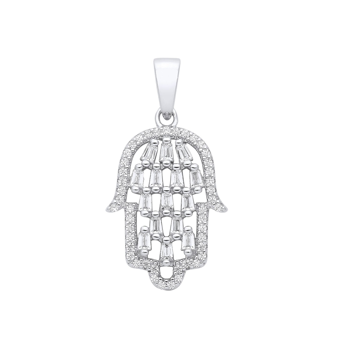 Silver Hamsa Cubic Zirconia Pendant - Silver