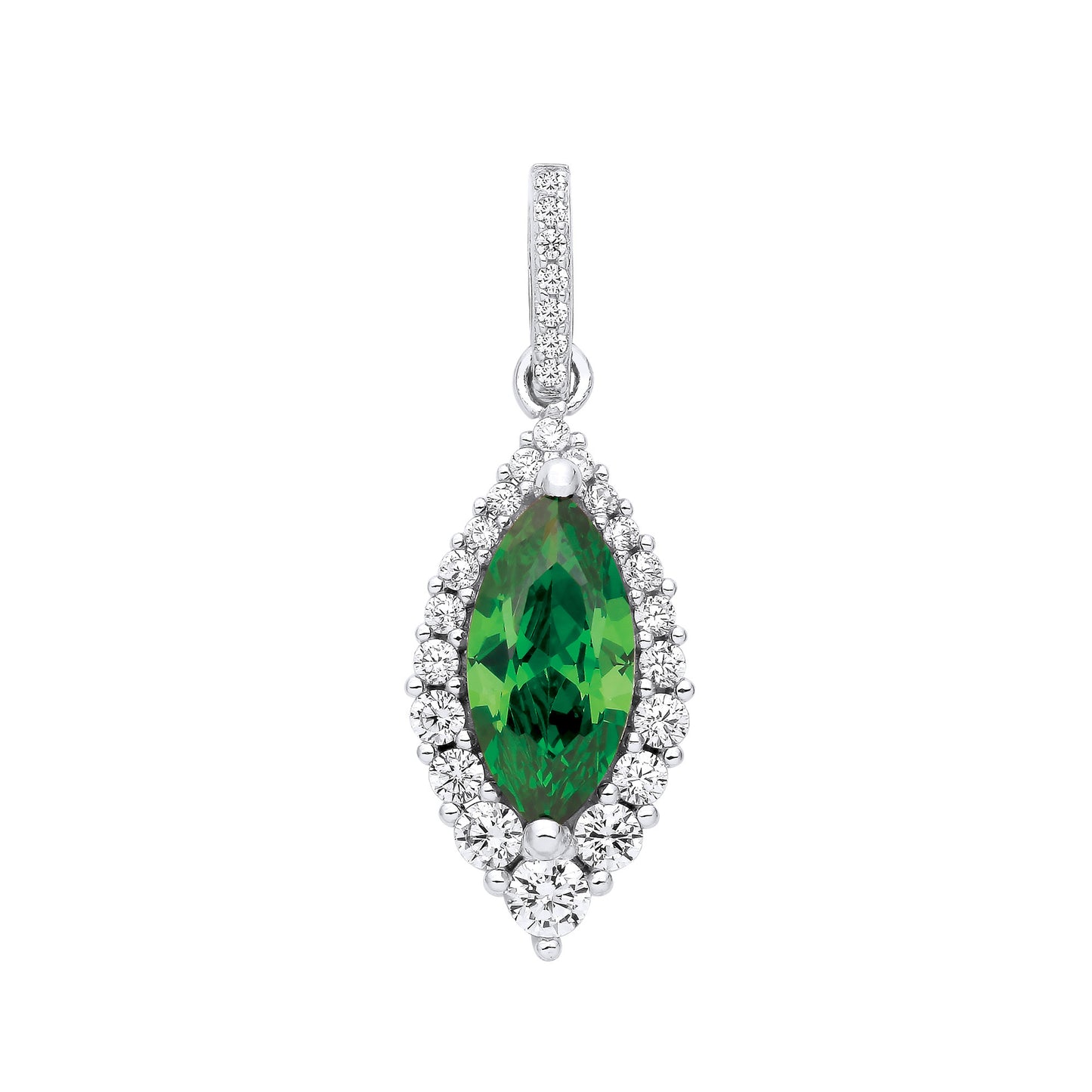 Silver Green Marquise Cubic Zirconia Drop Pendant - Silver