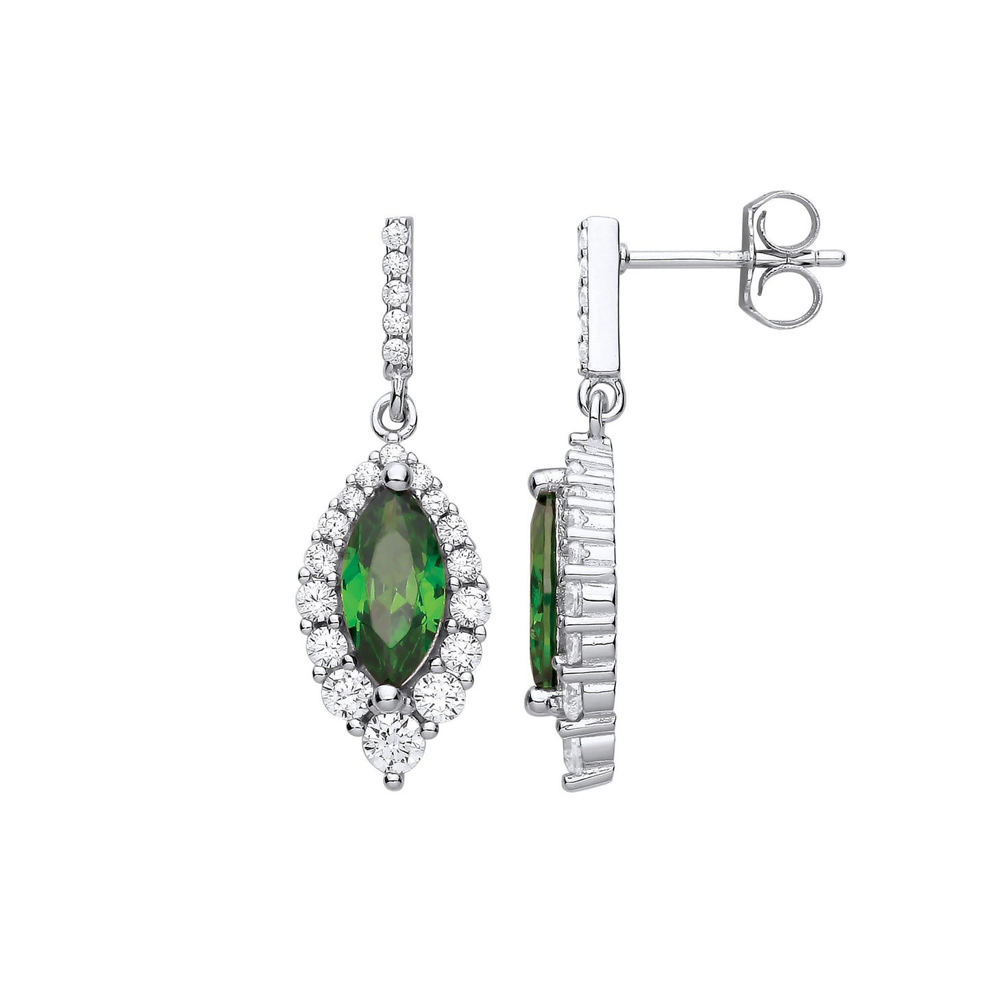 Silver Green Marquise Cubic Zirconia Drop Earrings - Silver