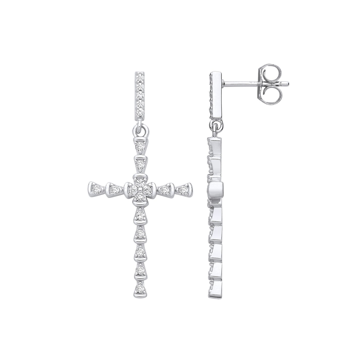 Silver Part Rub-Over Cubic Zirconia Cross - Silver