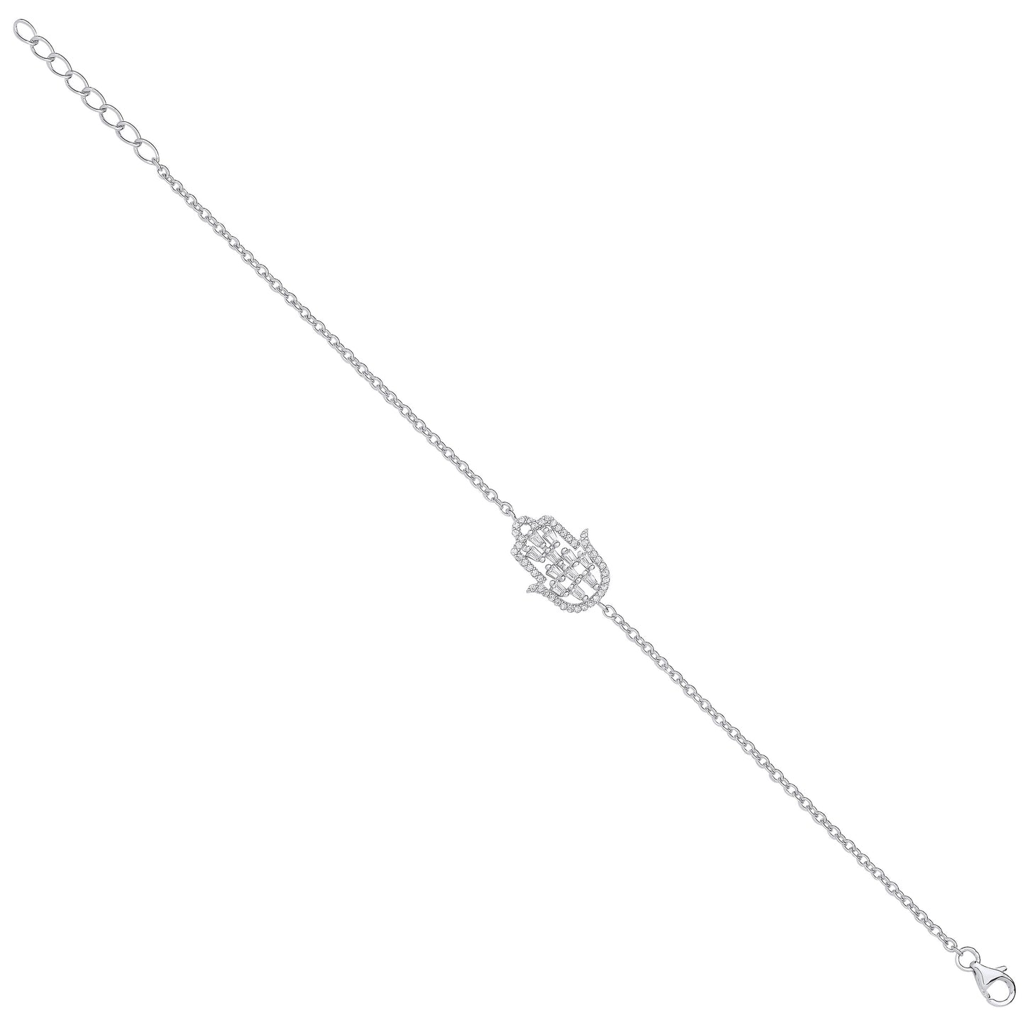 Silver Cubic Zirconia Hamsa Bracelet - Silver