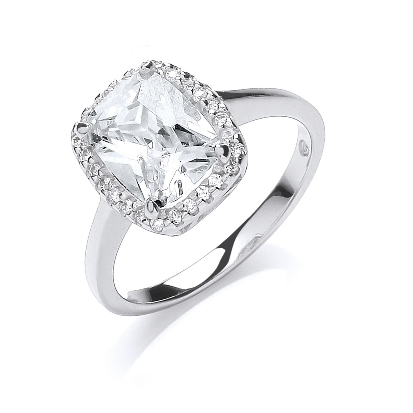 Silver Cushion Centre Cubic Zirconia Ring - Silver