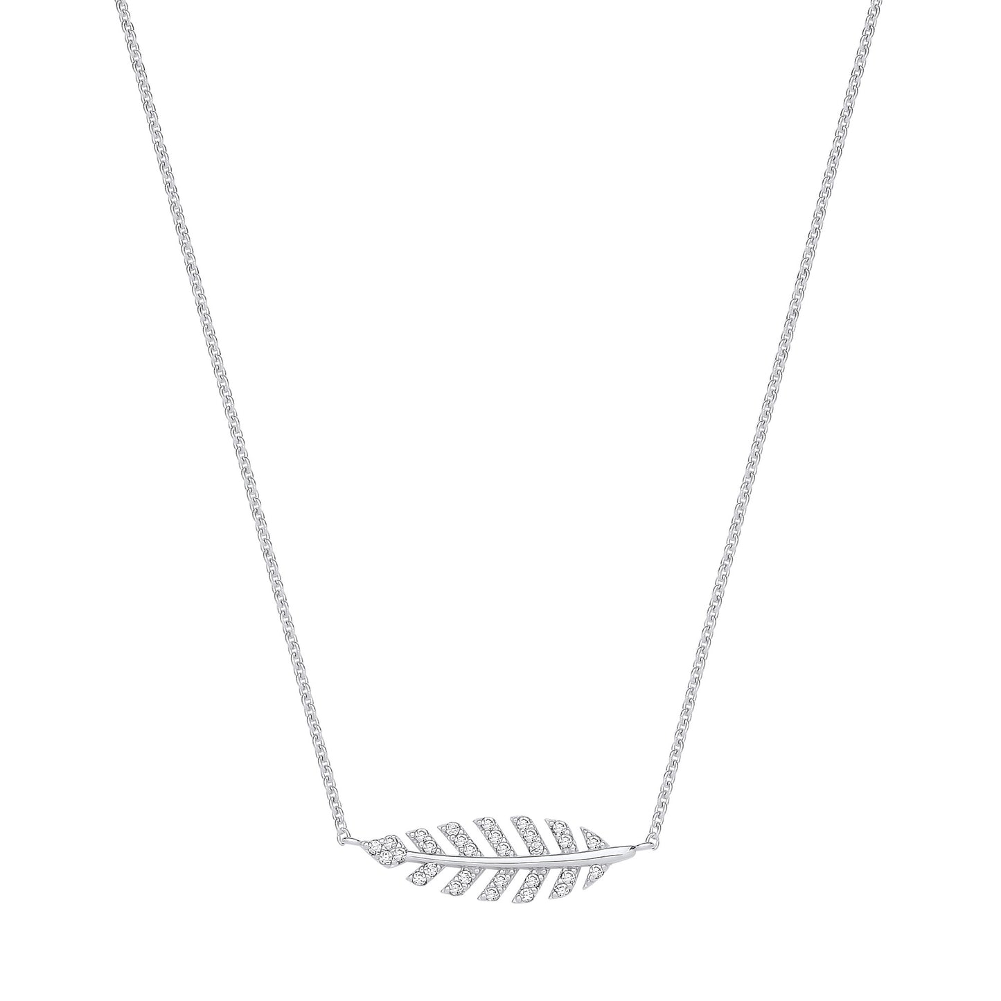 Silver Cubic Zirconia Feather Necklace - Silver
