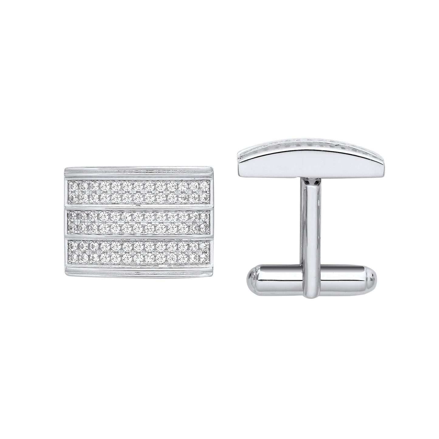 Silver Cubic Zirconia Rectangle Cufflinks - Silver