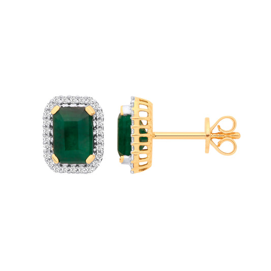 18k Yellow Gold 0.16ctw Diamond & 2.08ctw Emerald Earrings - 18ct Gold