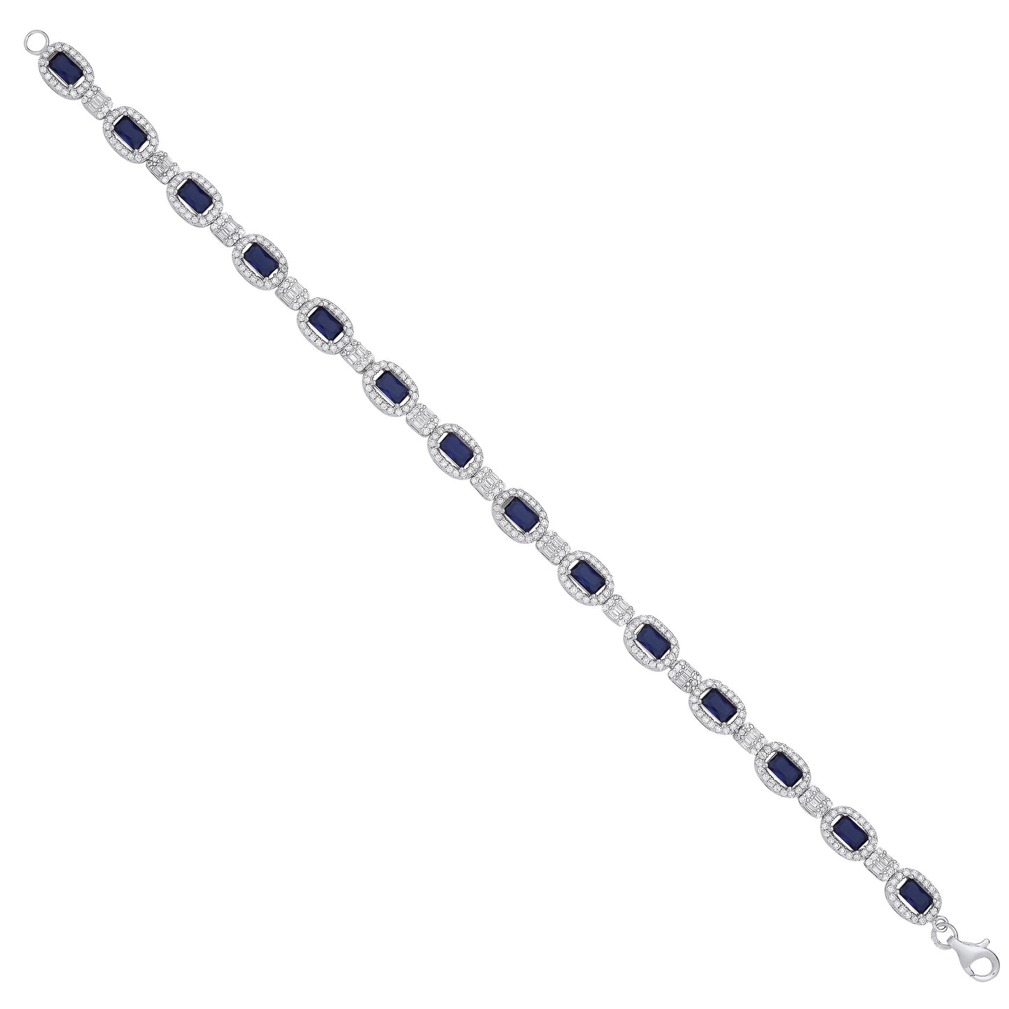 Silver Cubic Zirconia & Blue Halo Style Ladies Bracelet - Silver