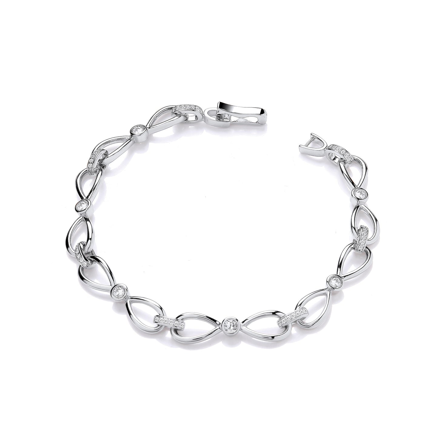 Infinity Style & Rubover Cubic Zirconia Silver Ladies Bracelet - Silver