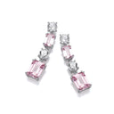 Pink & Clear Cubic Zirconias Silver Drop Earrings