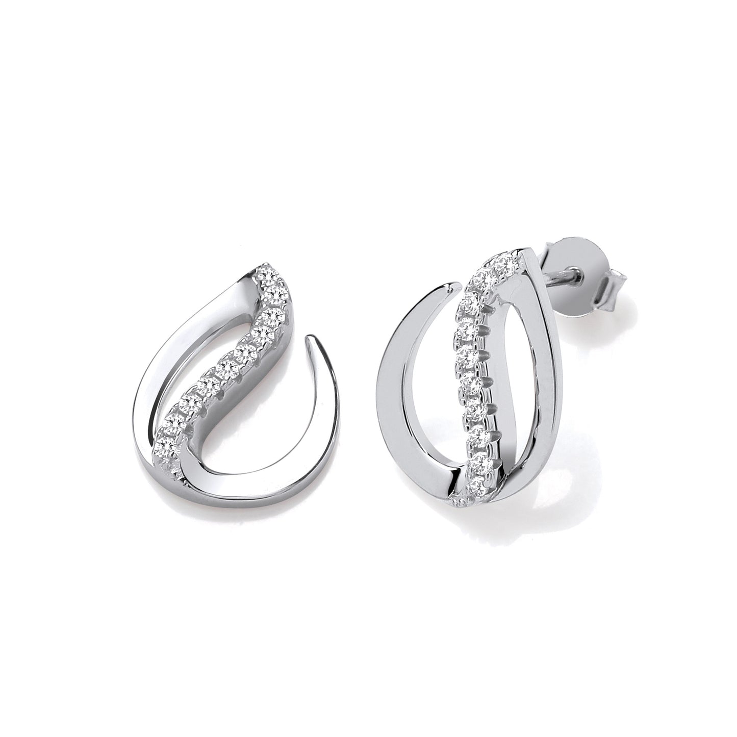 Flat Teardrop Silver Stud Earrings - Silver