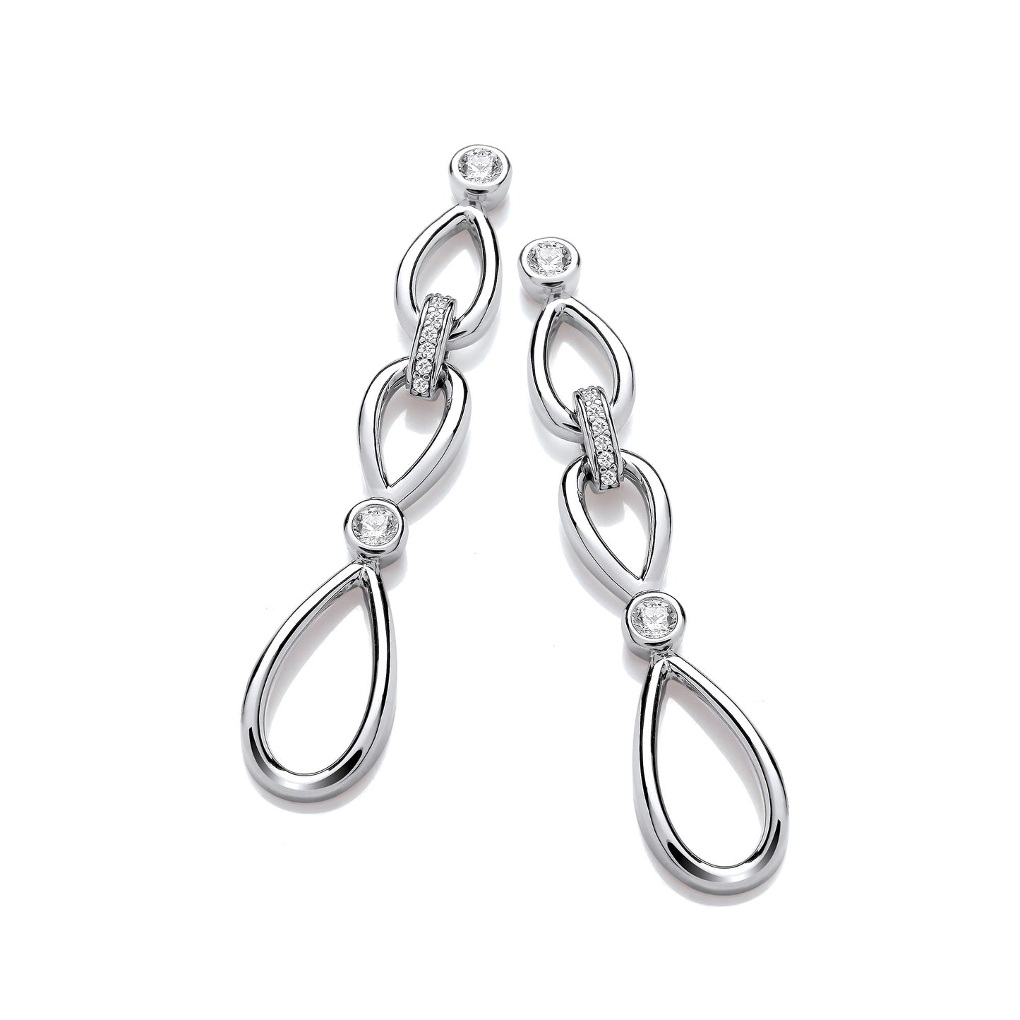Infinity Style & Rubover Cubic Zirconia Silver Drop Earrings - Silver