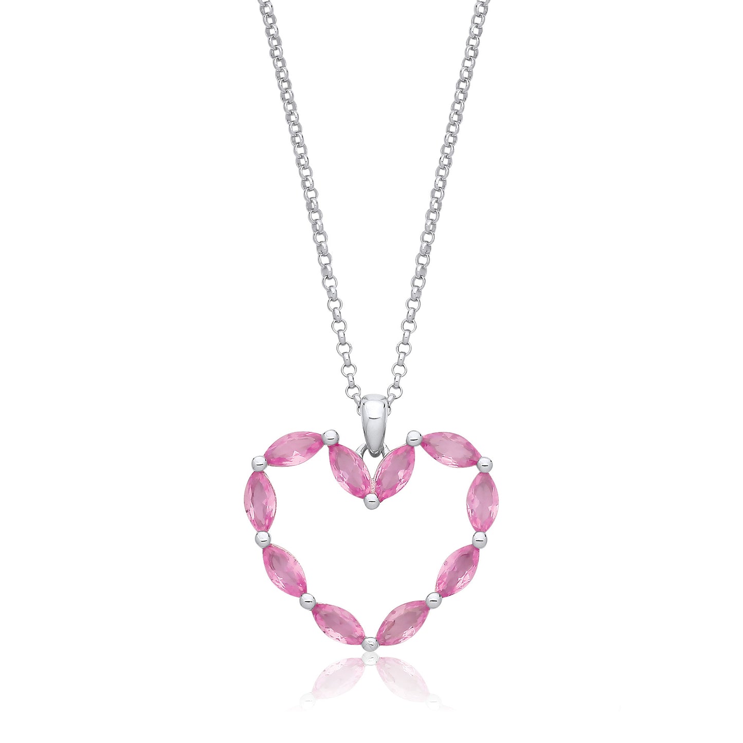 Pink Heart Silver Drop Necklace - Silver