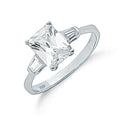 Silver Claw Set Emerald Cut Cubic Zirconia Solitaire Ring