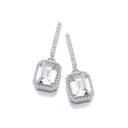 Emerald Cut Cubic Zirconia Halo Silver Drop Earrings