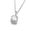 Emerald Cut Cubic Zirconia Halo , Cubic Zirconia Bail Silver Pendant with Chain