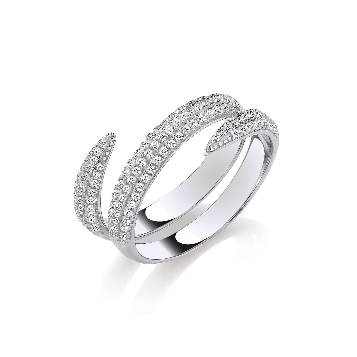 Cross-Over Two Bands Cubic Zirconias Silver Ring - Silver