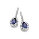 Blue Teardrop Cubic Zirconia Silver Earrings