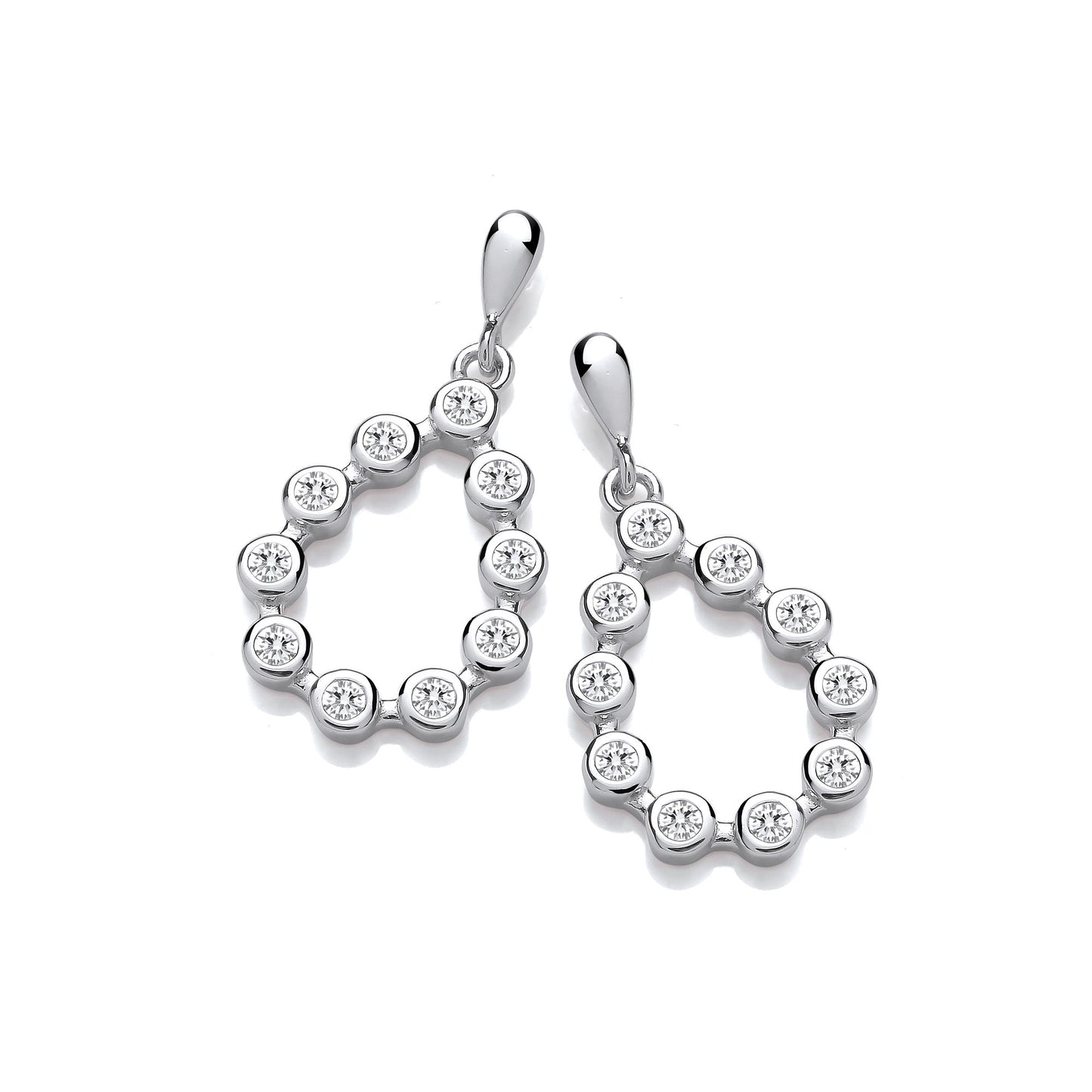 Silver Rubover Teardrop Cubic Zirconia Earrings - Silver