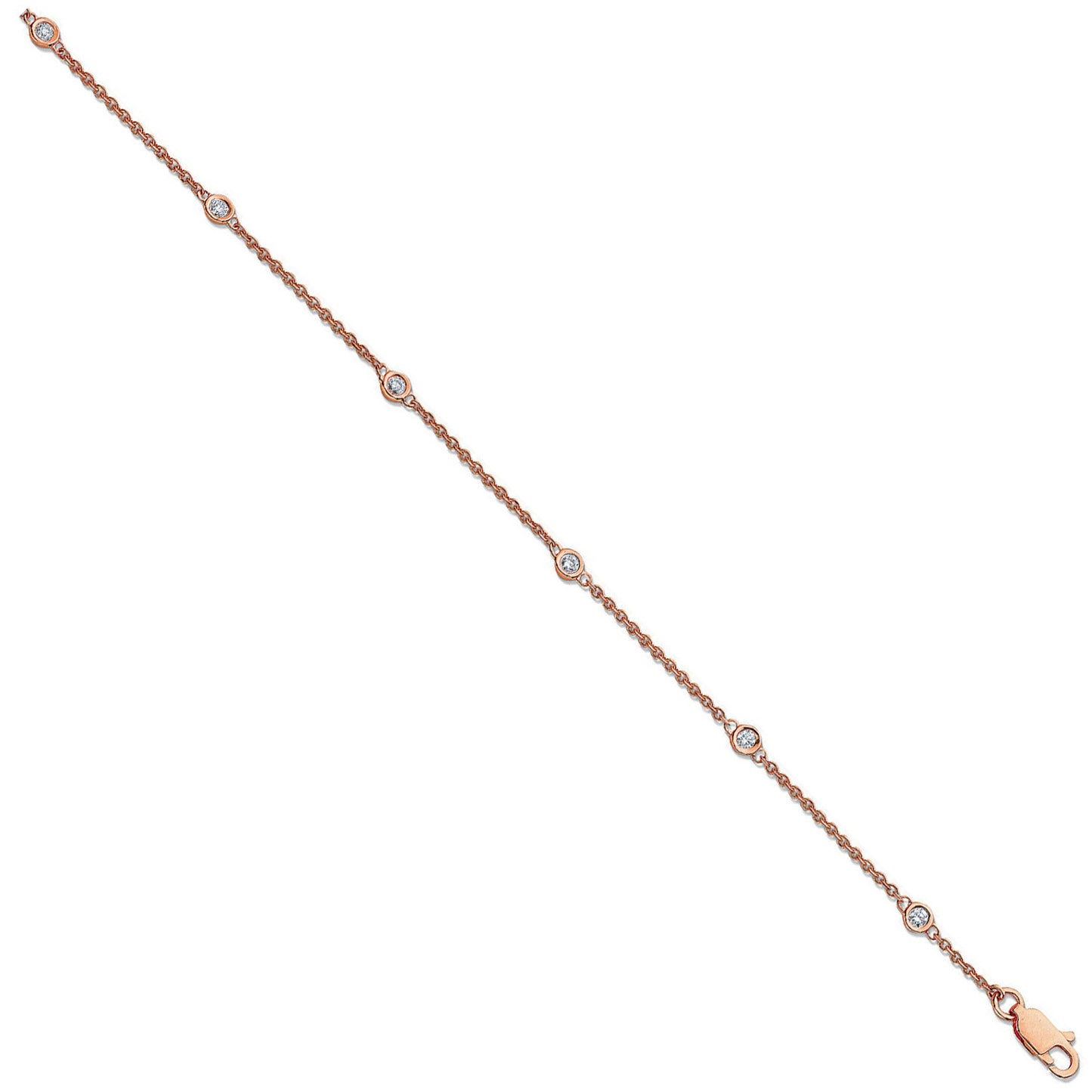 18ct Rose Gold 0.20ct Diamond by the yard Rubover Bracelet - 18ct Gold