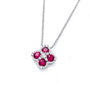 Red Four Leaf Clover Cubic Zirconia Silver Necklace