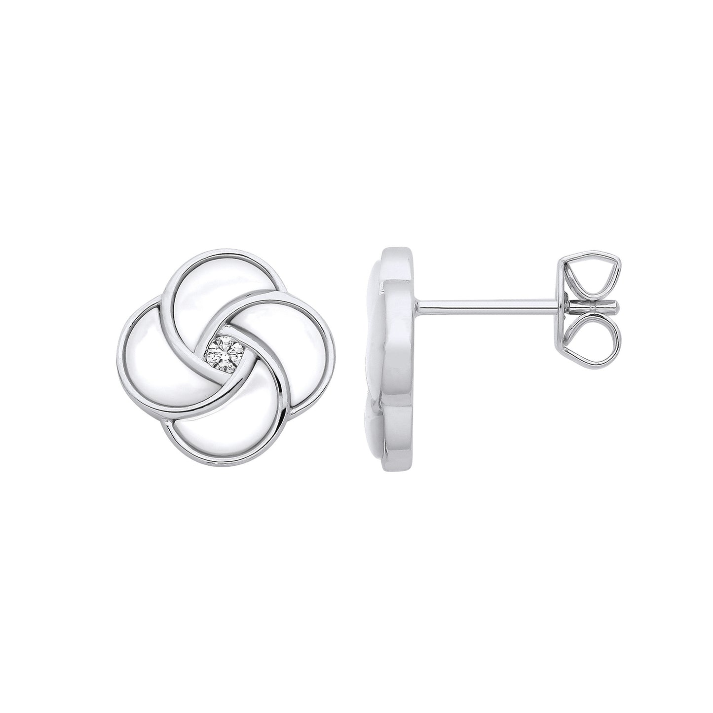 Silver White Shell Swirl Stud Earrings - Silver