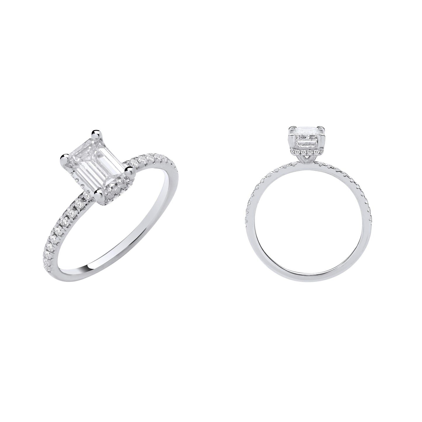 18ct White Gold 1.23ctw Emerald Cut LAB GROWN Hidden Halo Diamond Ring IGI Certified - 18ct Gold
