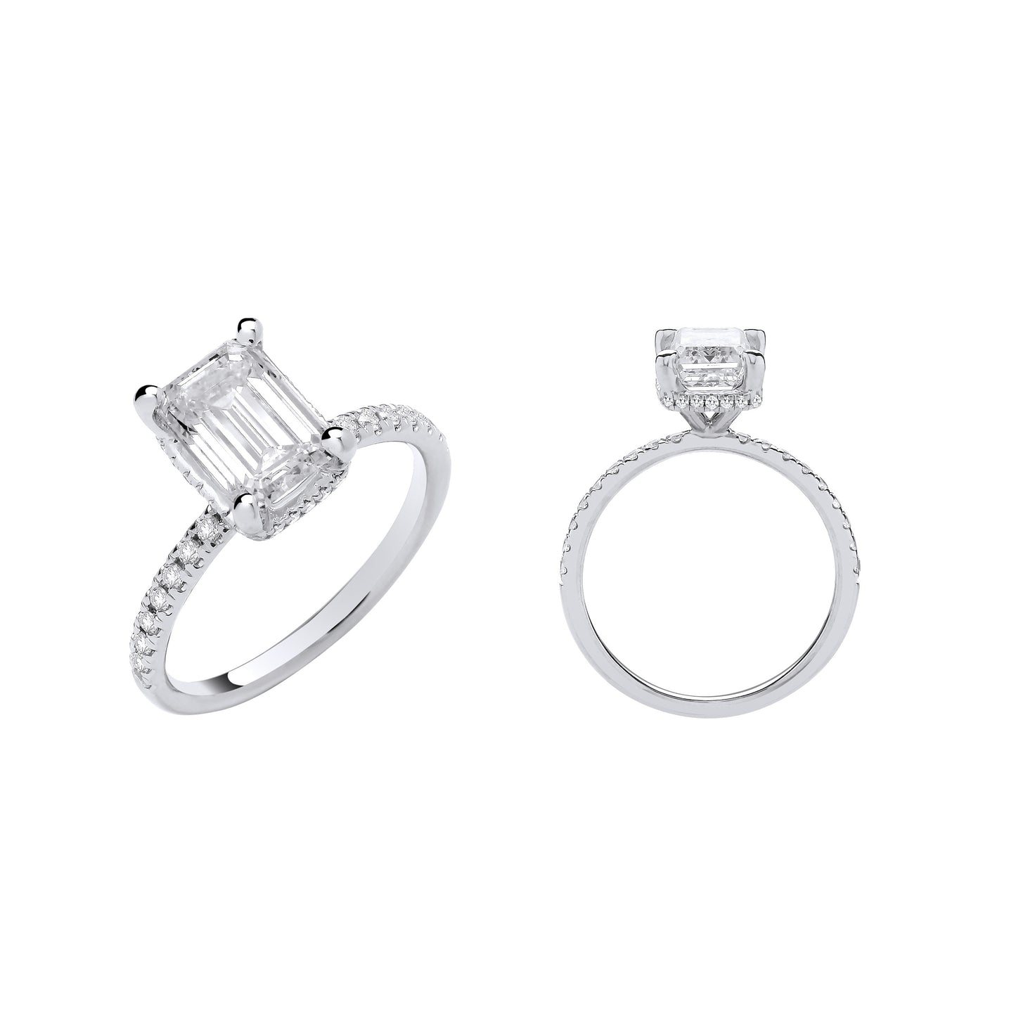 18ct White Gold 2.25ctw Emerald Cut LAB GROWN Hidden Halo Diamond Ring IGI Certified - 18ct Gold