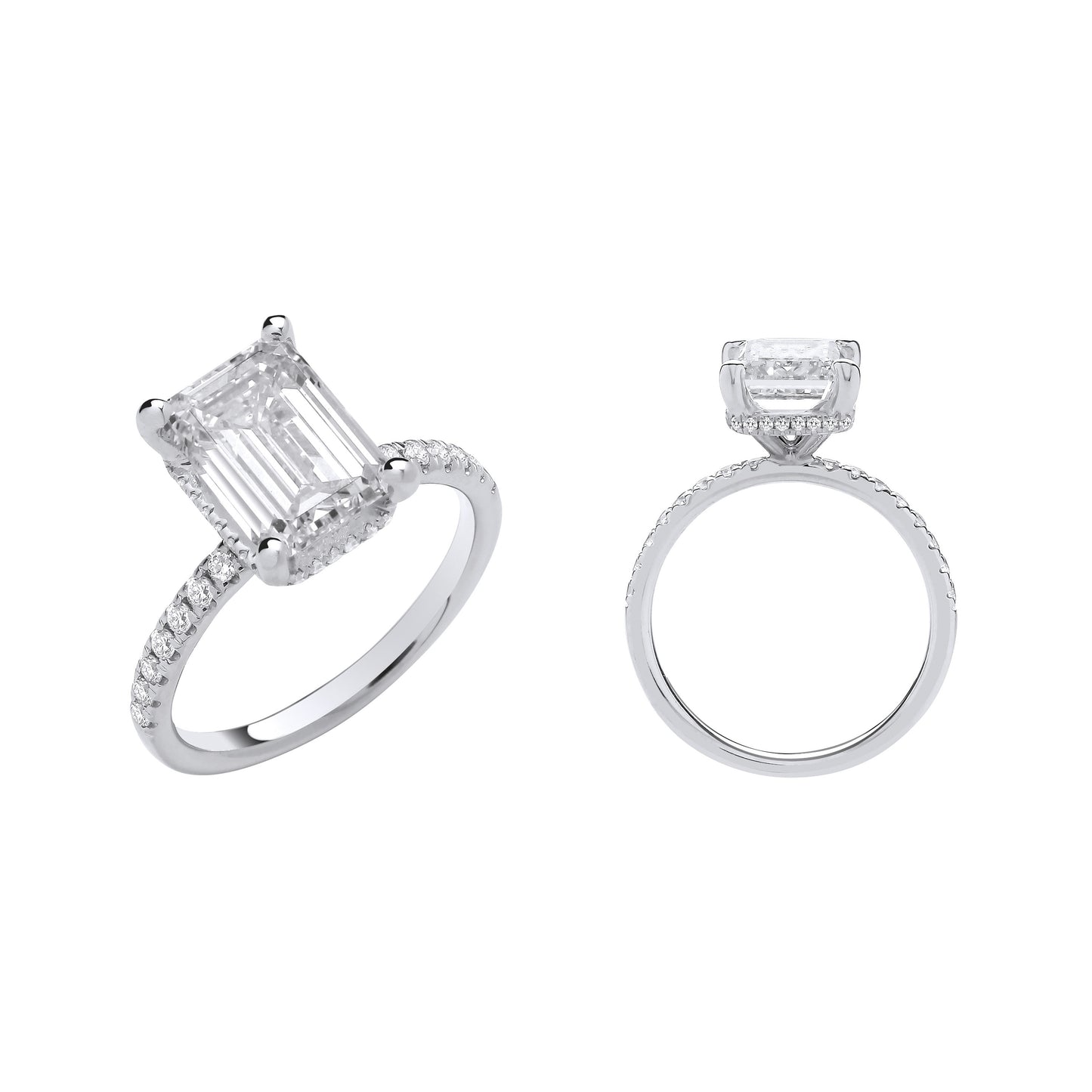 18ct White Gold 3.30ctw Emerald Cut LAB GROWN Hidden Halo Diamond Ring IGI Certified - 18ct Gold