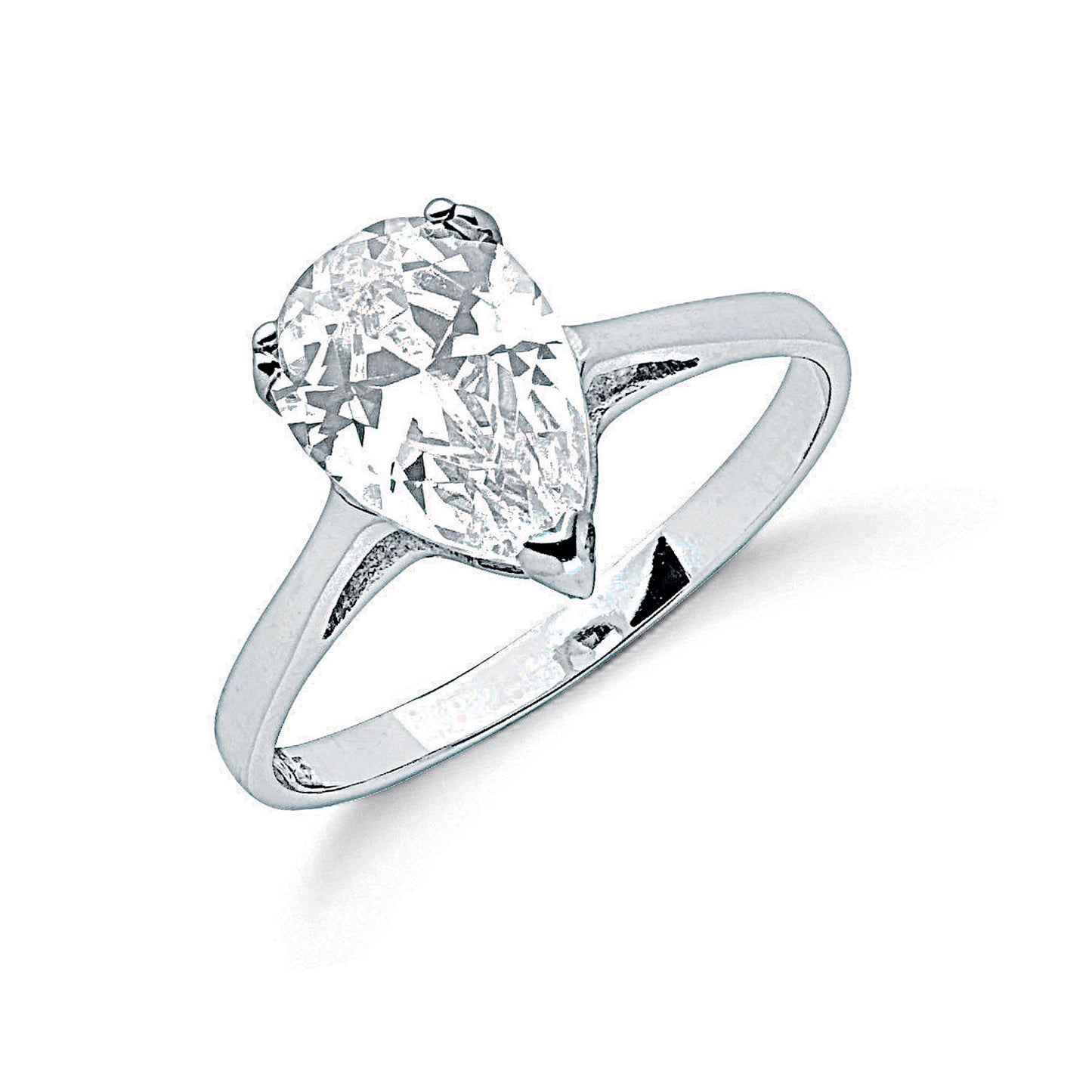 Silver Claw Set Pear Cut Cubic Zirconia Solitaire Ring - Silver