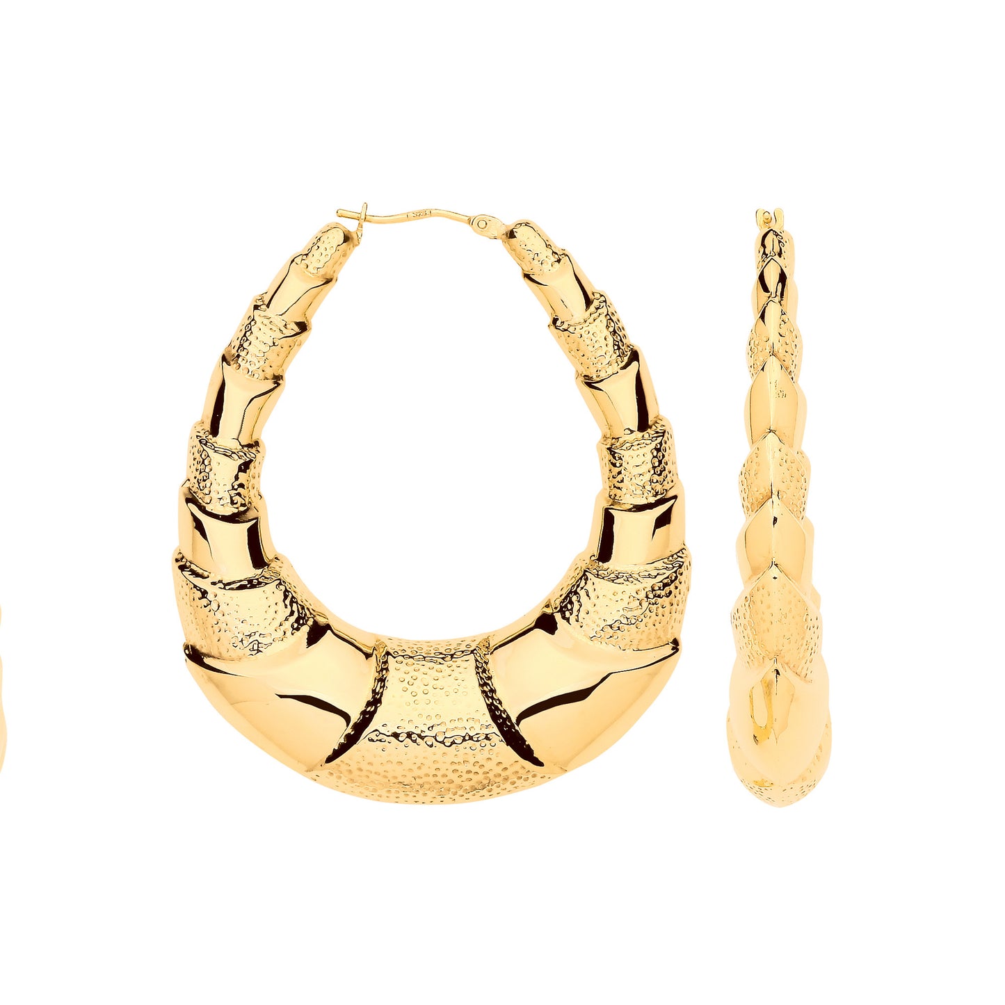 Yellow Gold Fancy Oval Design Large Creoles - 9ct Gold