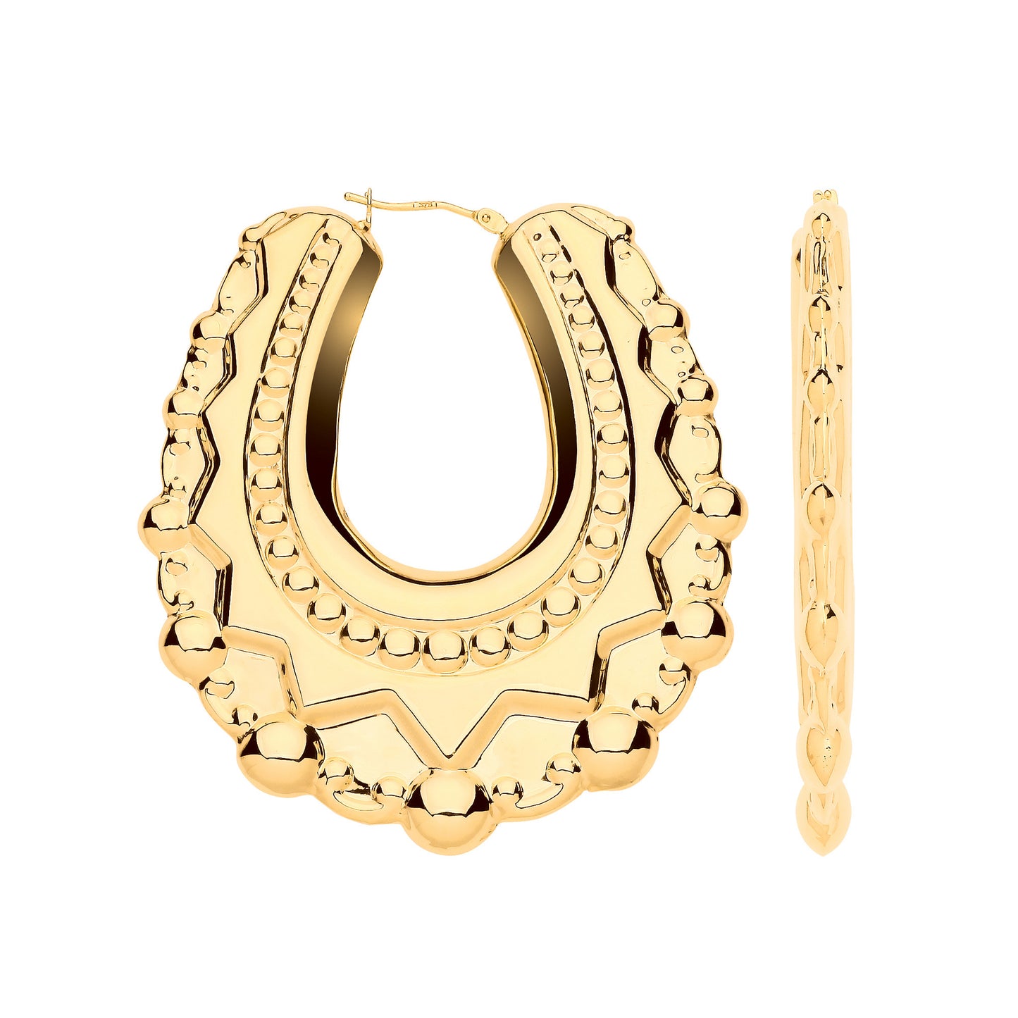 Yellow Gold Extra Large Oval Traditional Creoles Earrings - 9ct Gold