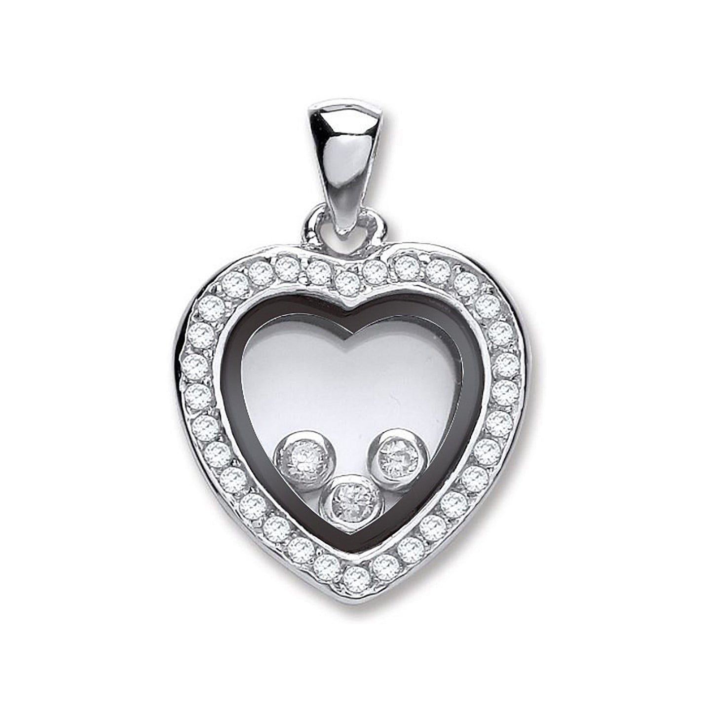 Silver Floating Cubic Zirconia Heart Pendant - Silver
