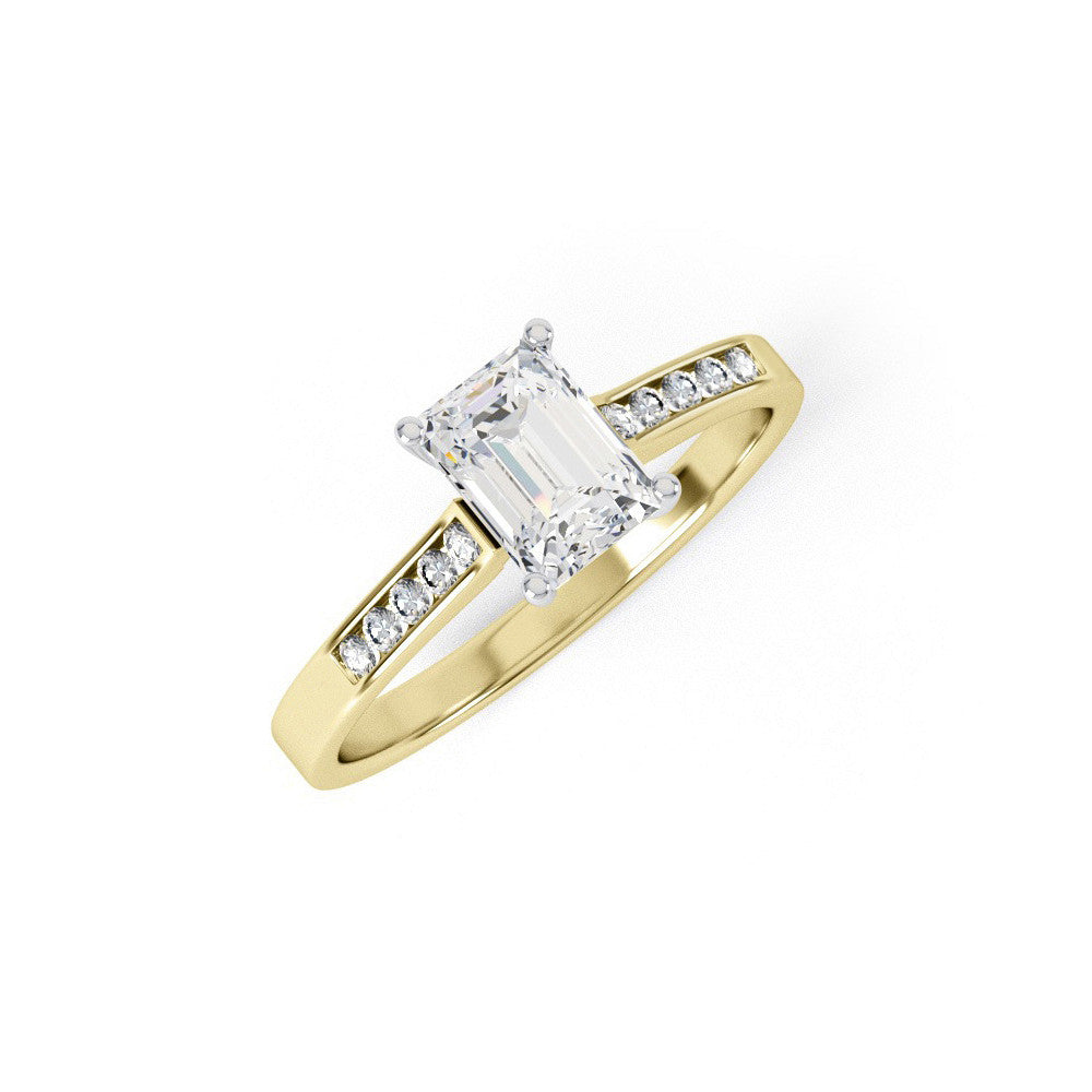 Yellow Gold Emerald Cut Clear Cubic Zirconia Ladies Ring - 9ct Gold