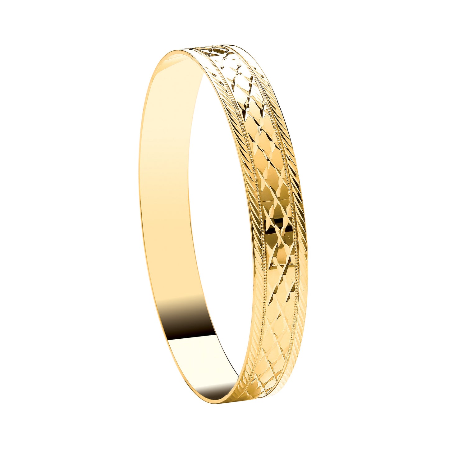 Yellow Gold 10mm D/C Slave Wide Bangle - 9ct Gold