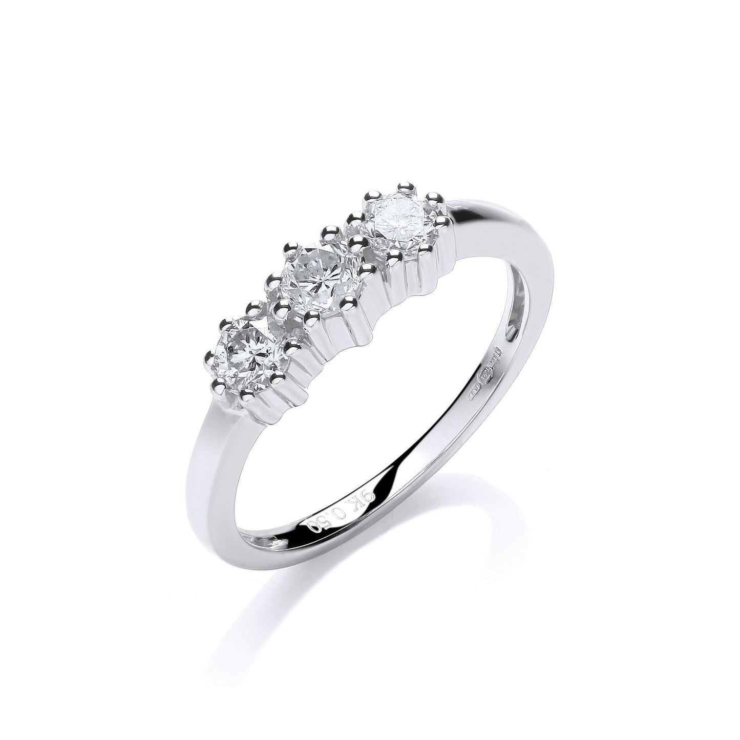 9ct White Gold 0.50ct Diamond Trilogy Ring - 9ct Gold