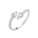 Silver Cross-Over Pear Shape Cubic Zirconias Ring