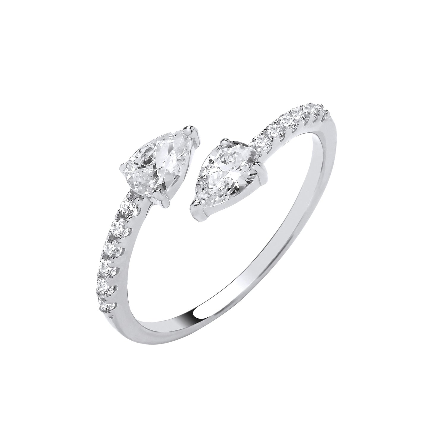 Silver Cross-Over Pear Shape Cubic Zirconias Ring - Silver