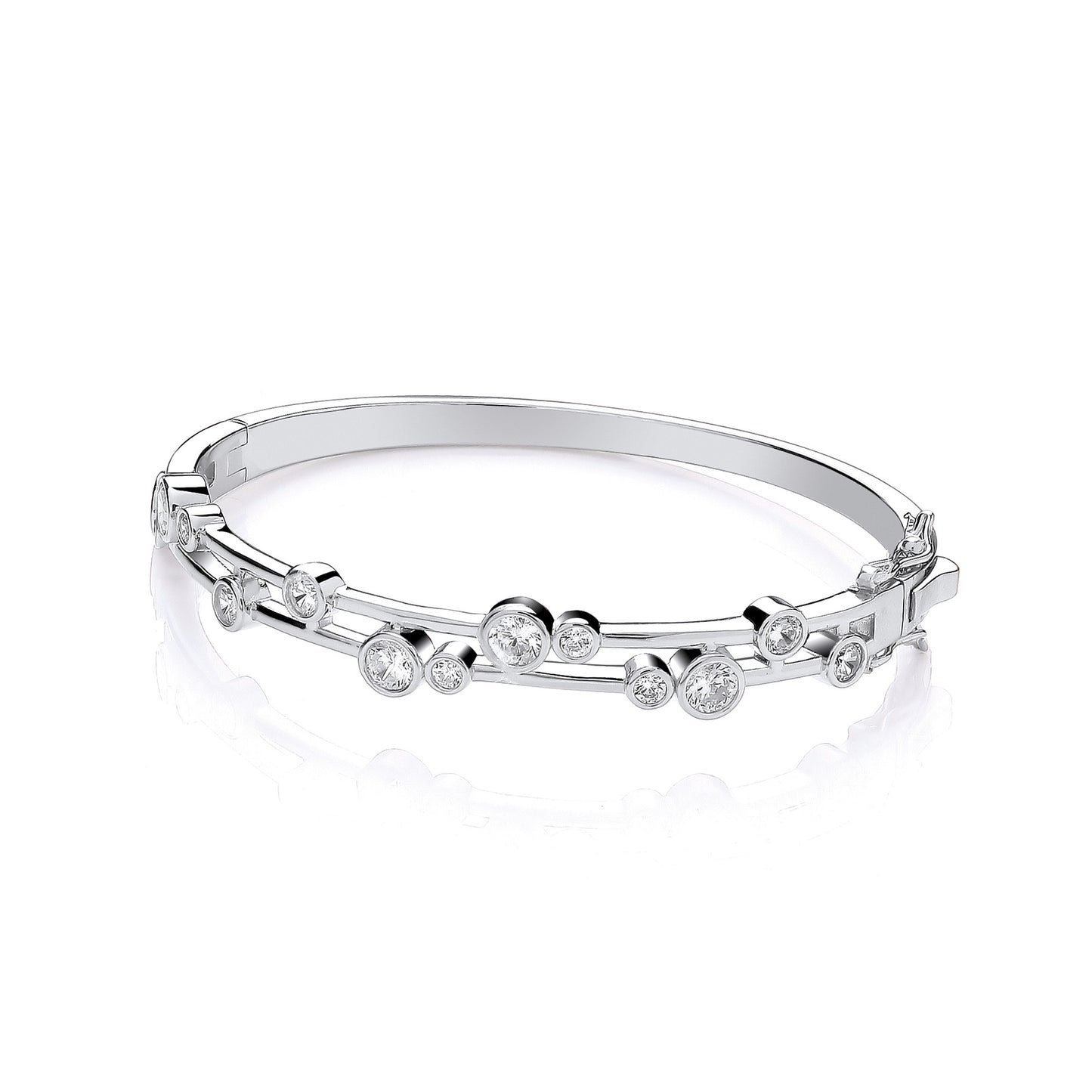 Timeless Rubover set Cubic Zirconias Ladies J-Jaz Bangle - Silver