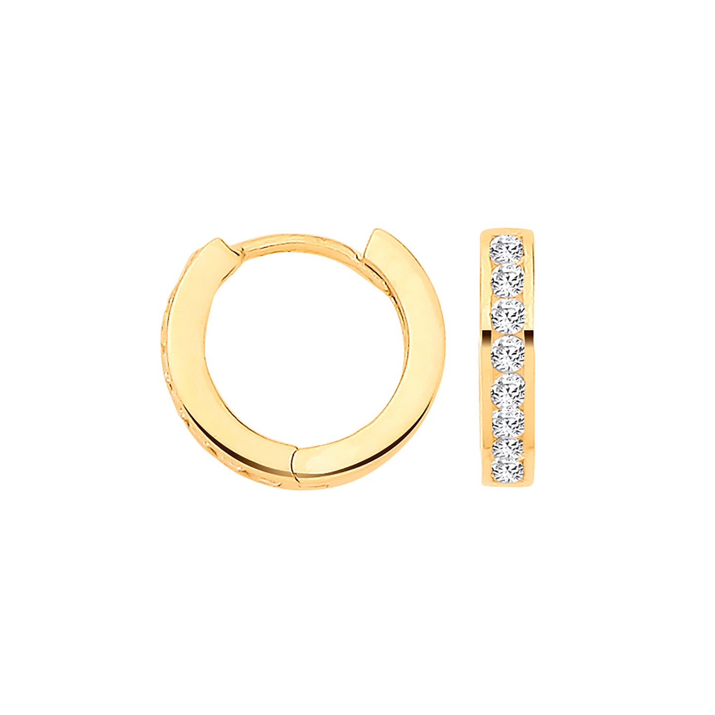 Yellow Gold Channel set Cubic Zirconias Small Huggies - 9ct Gold