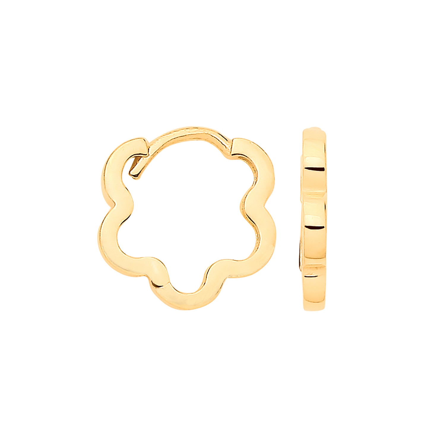 Yellow Gold Small FLOWER Shaped Plain Huggies - 9ct Gold