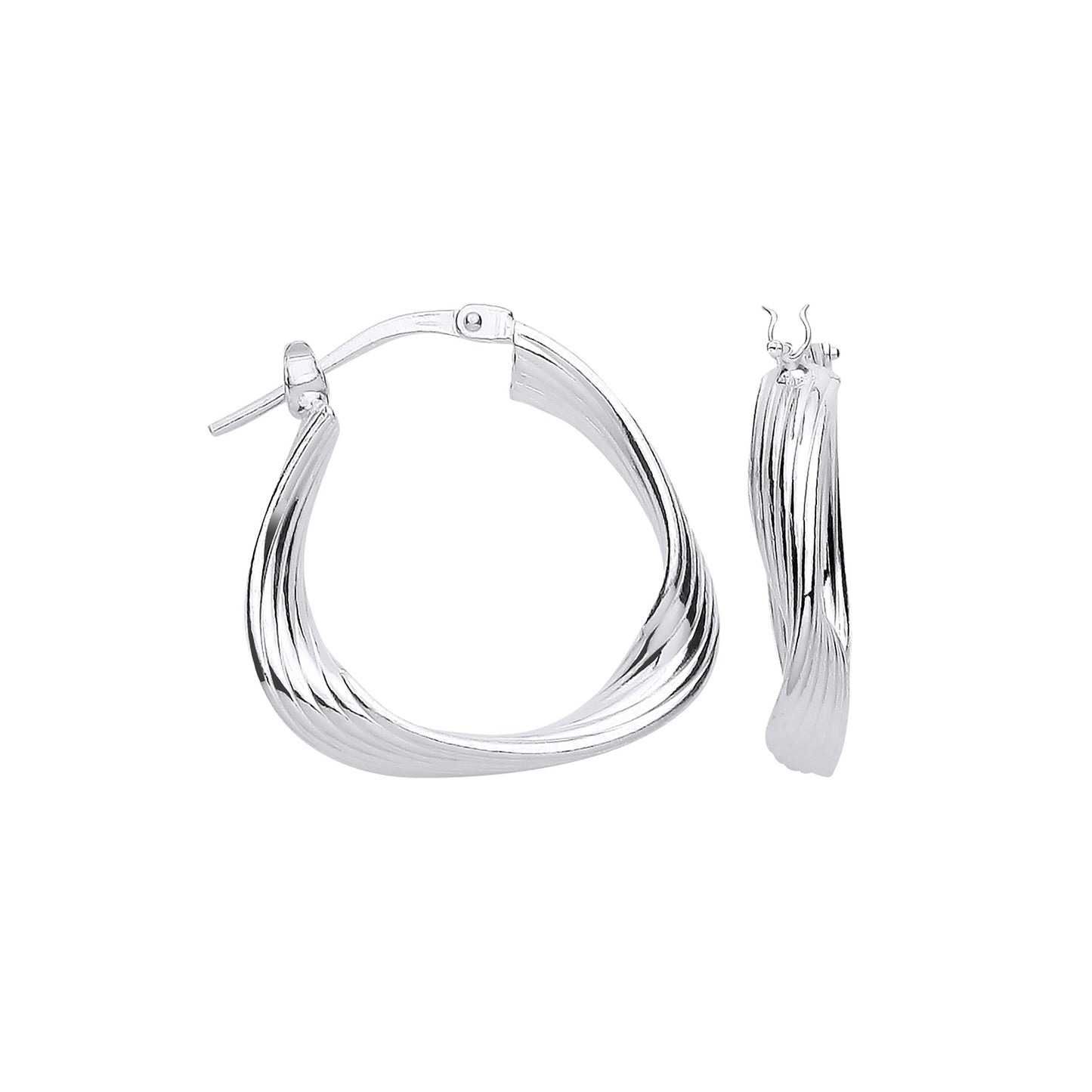 Silver Triangle 21mm Twisted Hoop Earrings - Silver