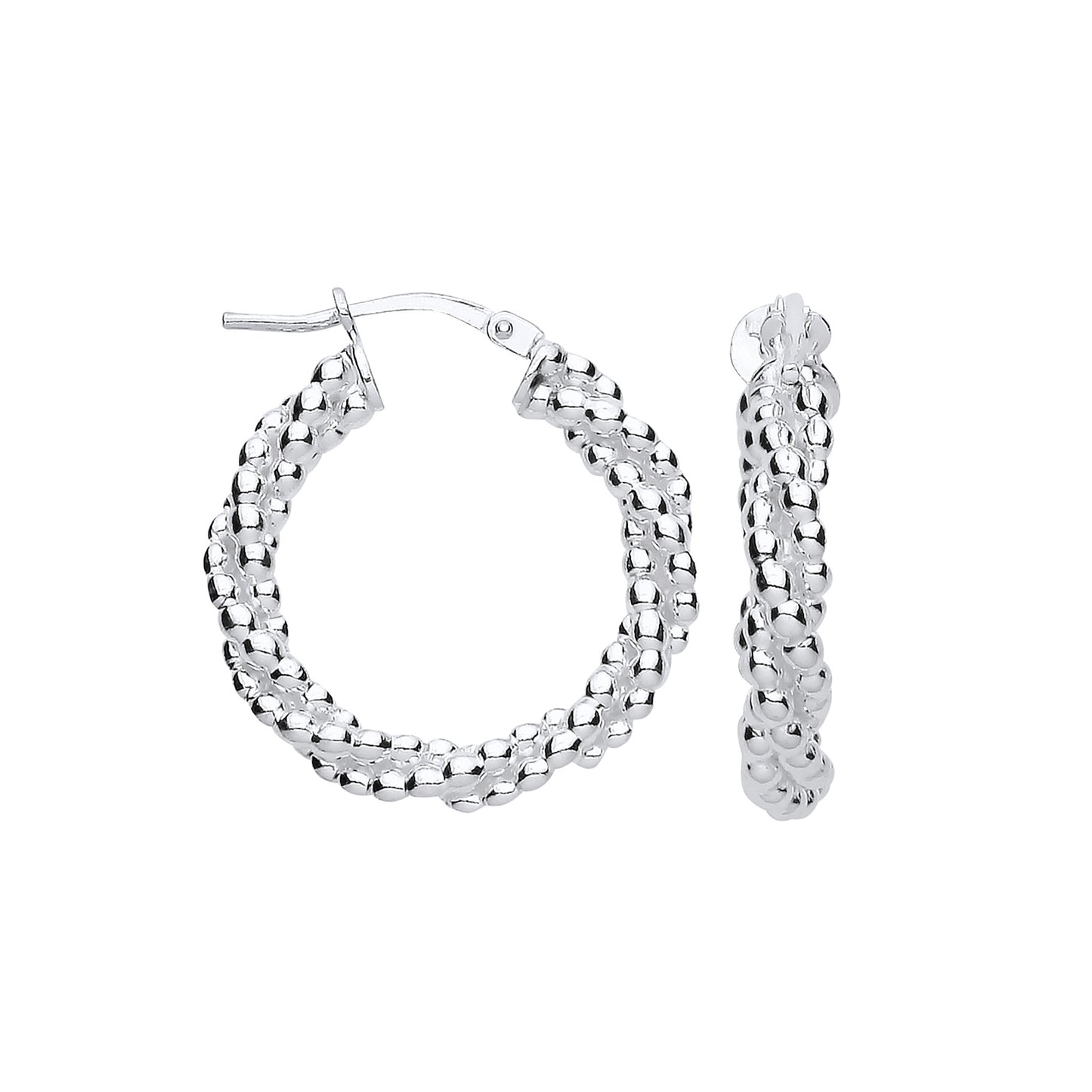 Silver 22mm Beaded Hoop Earrings - Silver